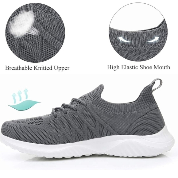 New! AKK grey shoes sneakers walking slip on tennis casual athletic gym work - Picture 2 of 14